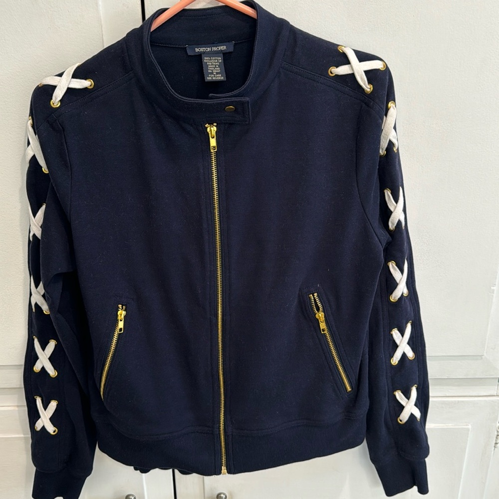 Detailed Navy Warmup Suit Boston Proper!